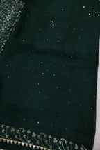 Bottle Green Muslin Printed Unstitched Suit Set With Chiffon Sequins Worked Dupatta The Banarasee Aura