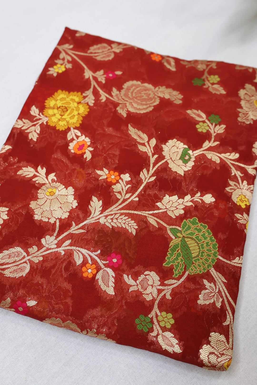 Red Banarasi Georgette Meenakri Woven Unstitched Suit Set With Georgette Meenakari Woven Dupatta The Banarasee Aura