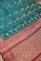 Teal Blue Banarasi Katan Silk Golden Zari with Tilfi Meenakari Weaved Saree With Blouse The Banarasee Aura
