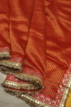 Red Pure Banarasi Tissue Stripes Saree With Contrast Pure Silk Kadhwa Blouse The Banarasee Aura