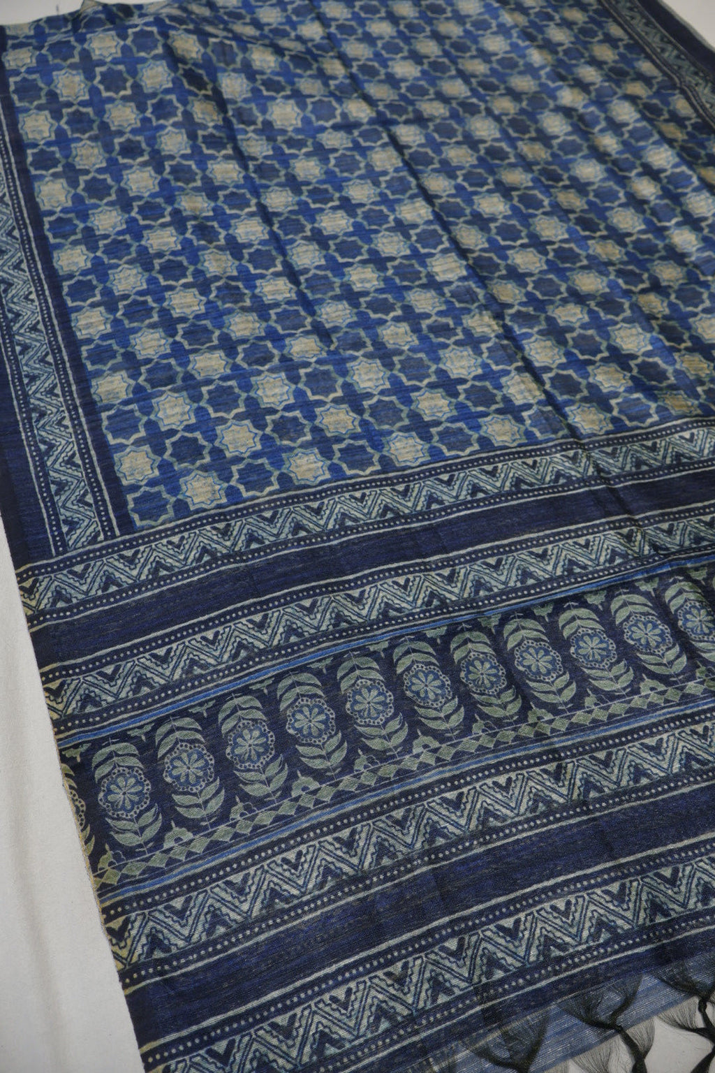 Midnight Blue Chanderi Printed and Embroidered Unstitched Suit Set With Chanderi Digital Printed Dupatta The Banarasee Aura