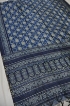 Midnight Blue Chanderi Printed and Embroidered Unstitched Suit Set With Chanderi Digital Printed Dupatta The Banarasee Aura