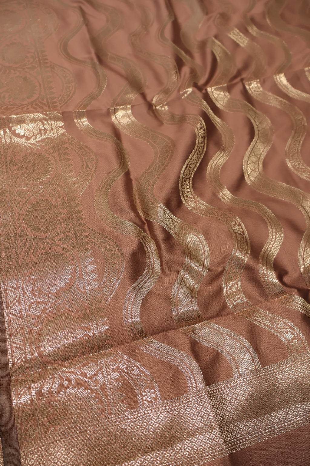 Copper Brown Katan Silk Woven Unstitched Banarasi Suit Set The Banarasee Aura