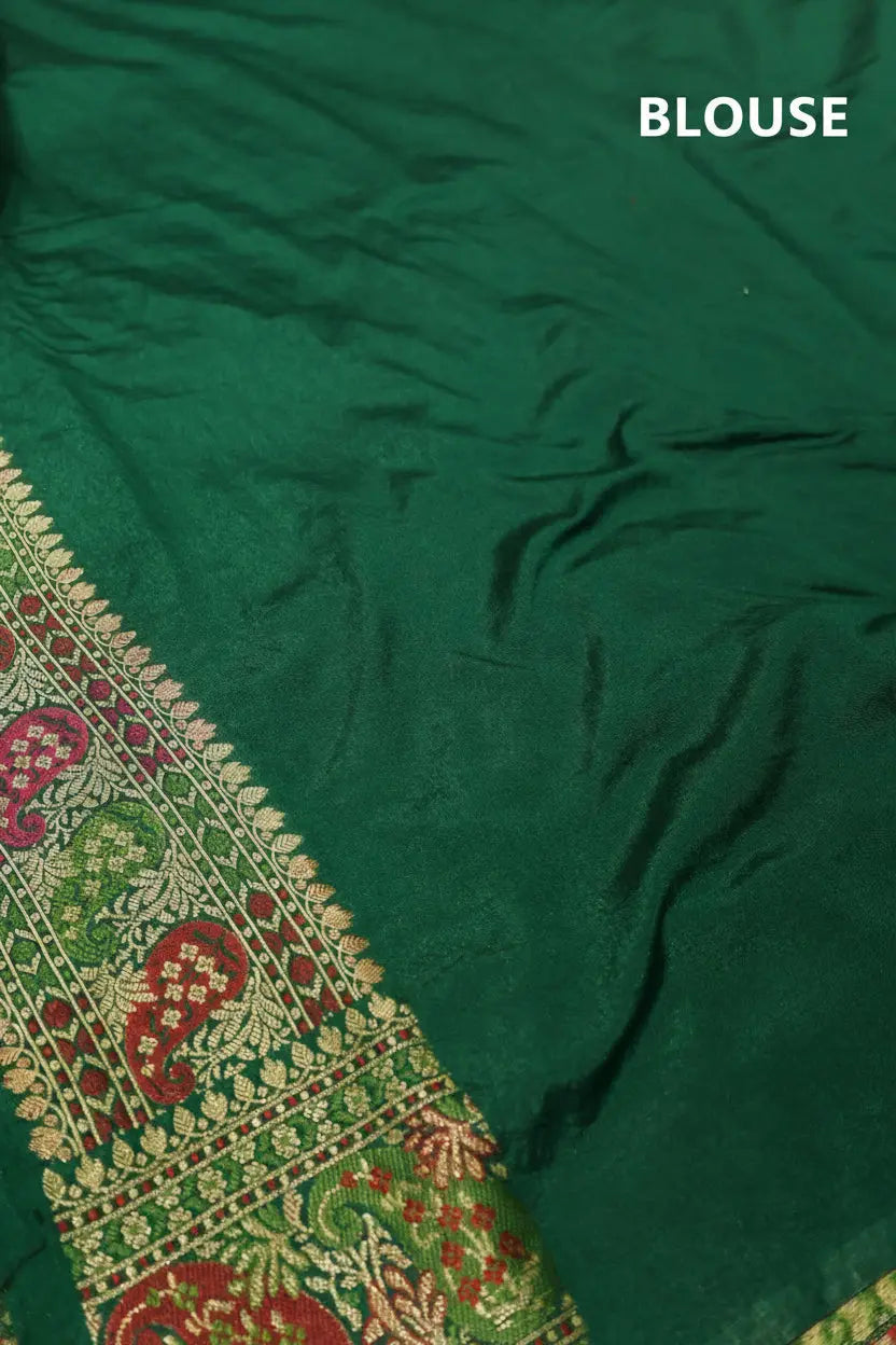 Bottle Green Russian Silk Banarasi Golden Zari with Tilfi Meenakari Weaved Saree With Blouse The Banarasee Aura