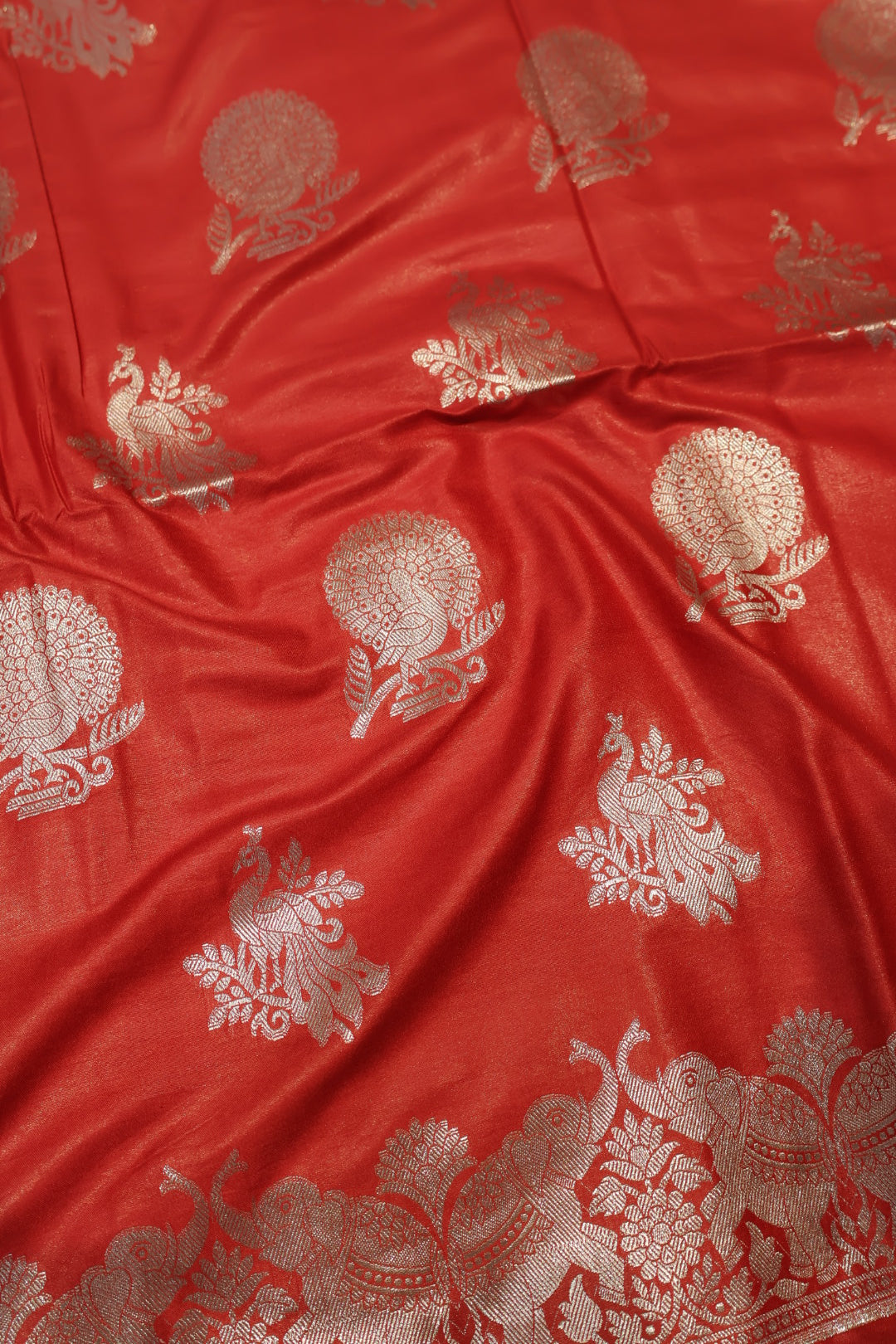 Red Katan Silk Shikargah Woven Unstitched Banarasi Suit Set The Banarasee Aura