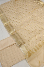 Cream Pure Chanderi Silk Woven Unstitched Suit Set With Pure Chanderi Silk Sona Roopa Woven Dupatta The Banarasee Aura