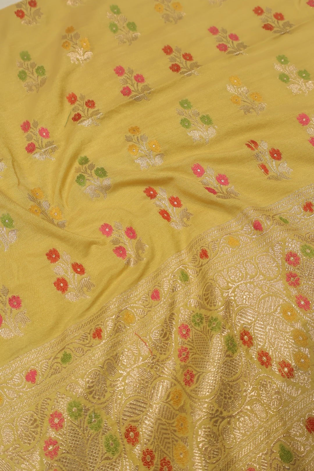 Yellow Satin Silk Tilfi Meenakari Woven Unstitched Banarasi Suit Set The Banarasee Aura