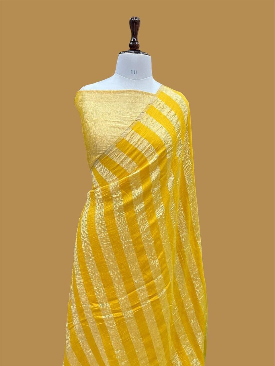 Yellow Pure Moonga Tissue Banarasi Saree With Crushed Tissue Blouse The Banarasee Aura