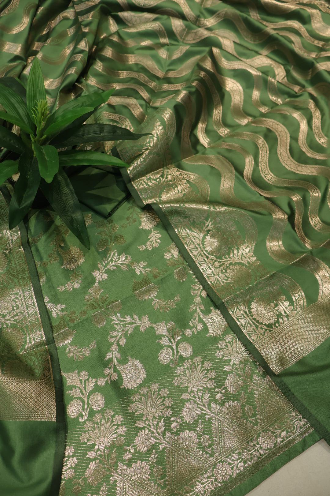 Green Katan Silk Woven Unstitched Banarasi Suit Set The Banarasee Aura