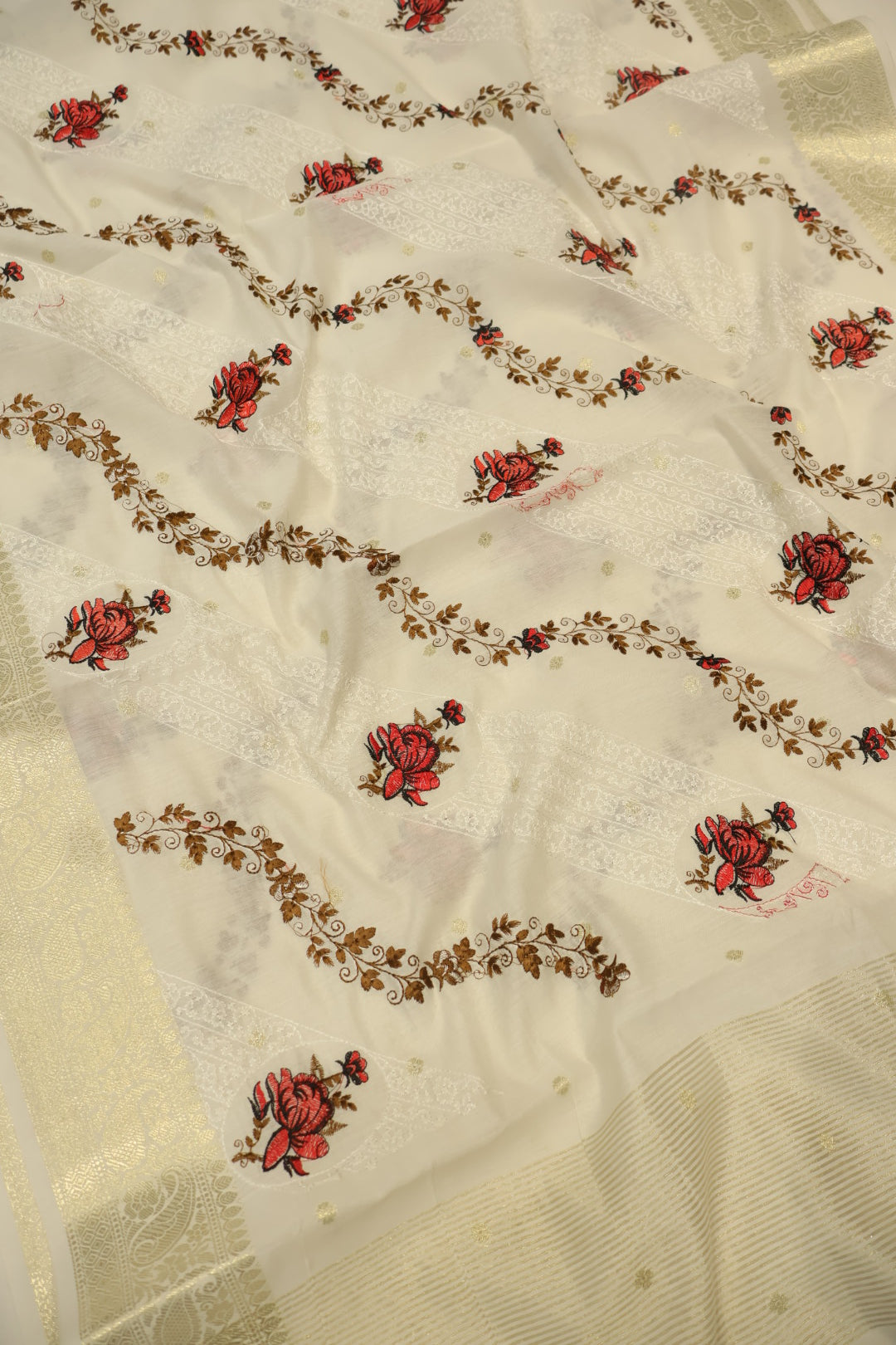 Red Katan Silk Woven Unstitched Banarasi Suit Set With Cotton Silk Embroidered Dupatta The Banarasee Aura