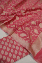 Pink Banarasi Chanderi Silk Blend  Woven Unstitched Suit Set With Chanderi Woven Dupatta The Banarasee Aura