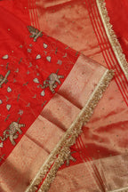 Red Banarasi Kora Silk Hand Embroidered Saree With Hand Embroidered Blouse The Banarasee Aura