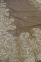 Taupe Brown Banarasi Chanderi Silk Blend Jamdani Woven Unstitched Suit Set With Chanderi Woven Dupatta The Banarasee Aura