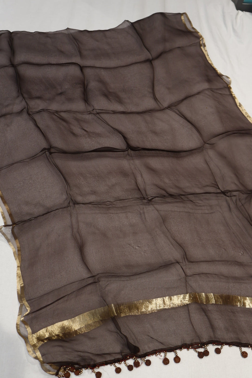 Black Pure Chanderi Silk Woven Unstitched Suit Set With Pure Organza Dupatta The Banarasee Aura