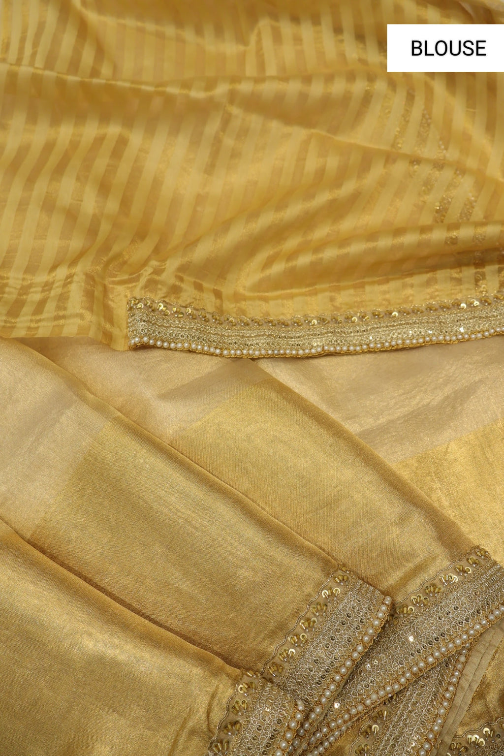 Beige Pure Banarasi Tissue Silk Saree With Pure Tissue Stripes Blouse The Banarasee Aura