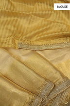 Beige Pure Banarasi Tissue Silk Saree With Pure Tissue Stripes Blouse The Banarasee Aura