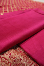 Rani Pink Pure Banarasi Chiniyal Silk Unstitched Suit Set With Pure Khadi Georgette Bandhej Dupatta The Banarasee Aura