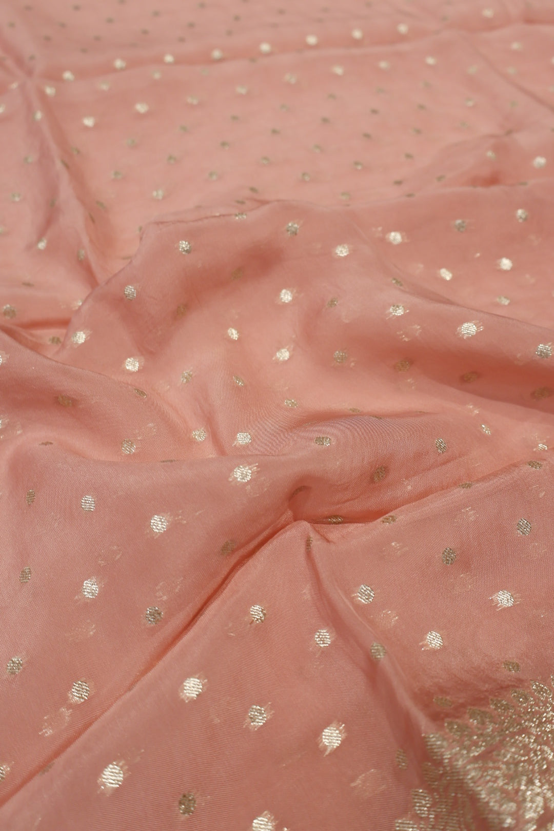 Peach Tissue Silk Hand Embroidered and Woven Unstitched Suit Set With Tissue Silk Woven Dupatta The Banarasee Aura