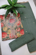 Green Muslin Printed Embroidered Unstitched Suit Set With Muslin Embroidered Dupatta The Banarasee Aura