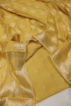 Mustard Banarasi Pure Moonga Silk Woven Unstitched Suit Set With Pure Moonga Silk Woven Dupatta The Banarasee Aura