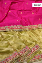 Green - Gold Pure Banarasi Tissue Silk Weaved Saree With Pure Contrast Silk Kadhwa Blouse The Banarasee Aura