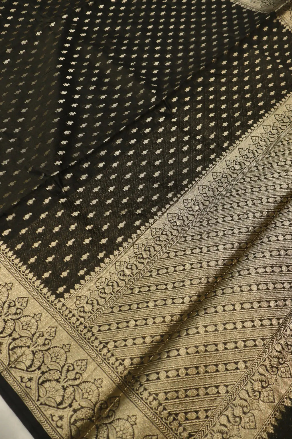 Black Chanderi Silk Banarasi Zari Weaved Saree With Blouse The Banarasee Aura