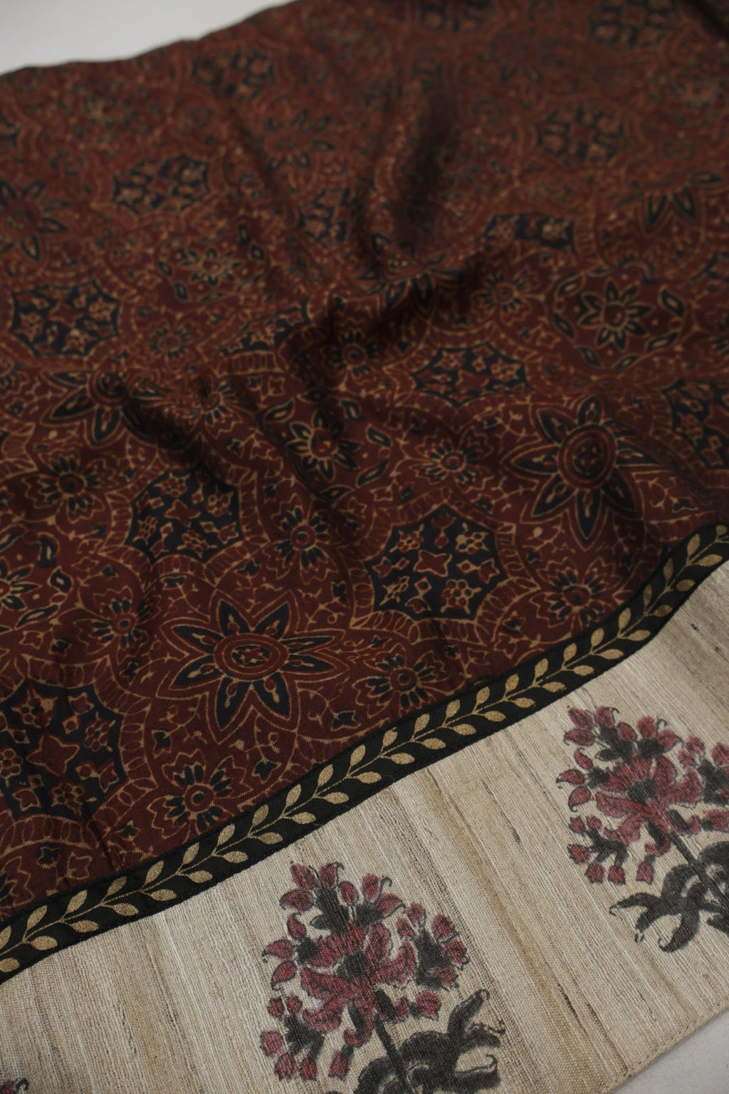 Maroon Muslin Ajrakh Printed Unstitched Suit Set With Chanderi Silk Printed Dupatta The Banarasee Aura