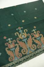 Bottle Green Banarasi Chanderi Silk Blend Jamdani Woven Unstitched Suit Set With Chanderi Woven Dupatta The Banarasee Aura