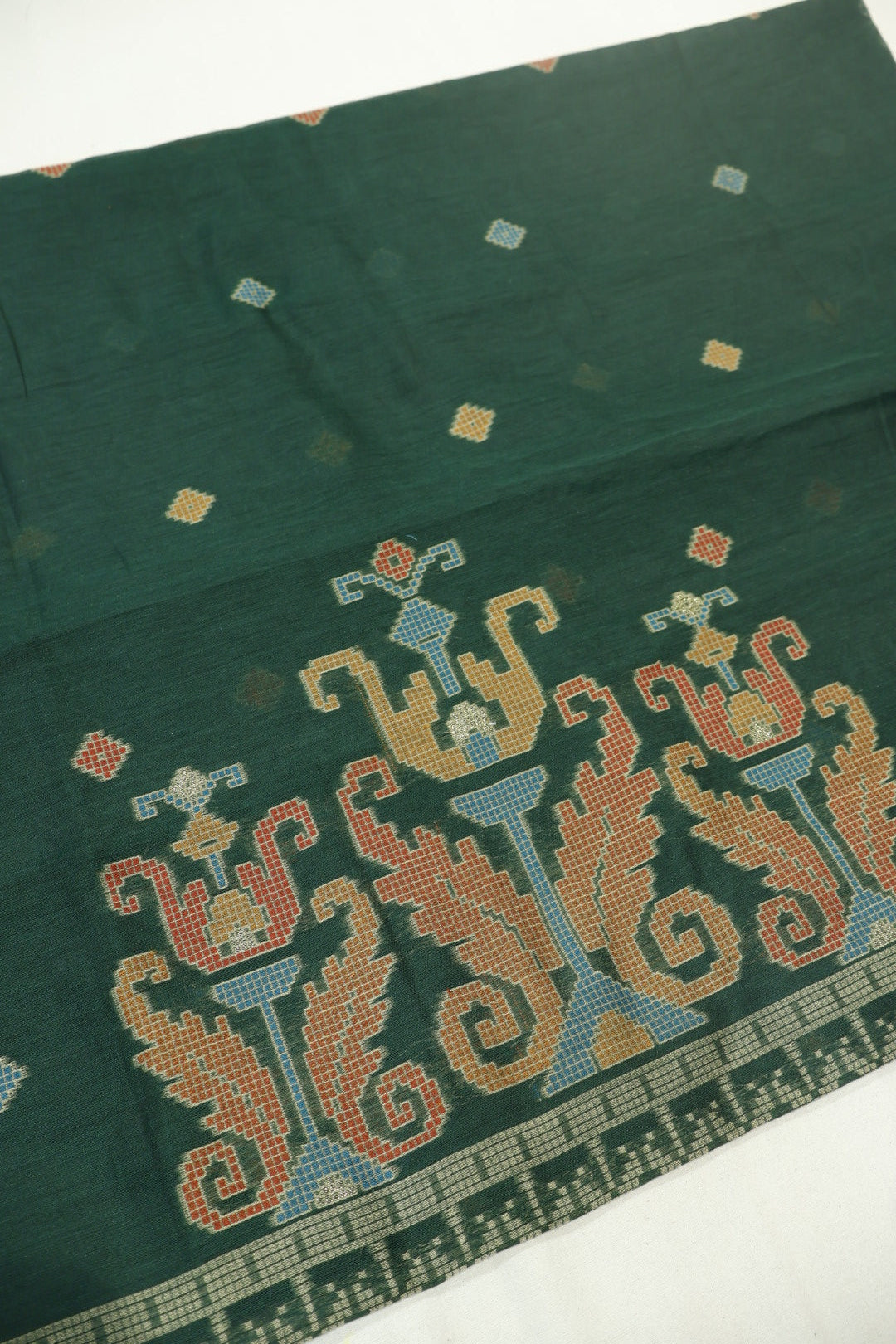 Bottle Green Banarasi Chanderi Silk Blend Jamdani Woven Unstitched Suit Set With Chanderi Woven Dupatta The Banarasee Aura