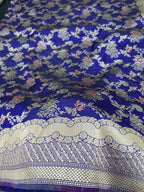 Royal Blue Pure Katan Silk Banarasi Handloom Saree With Blouse The Banarasee Aura