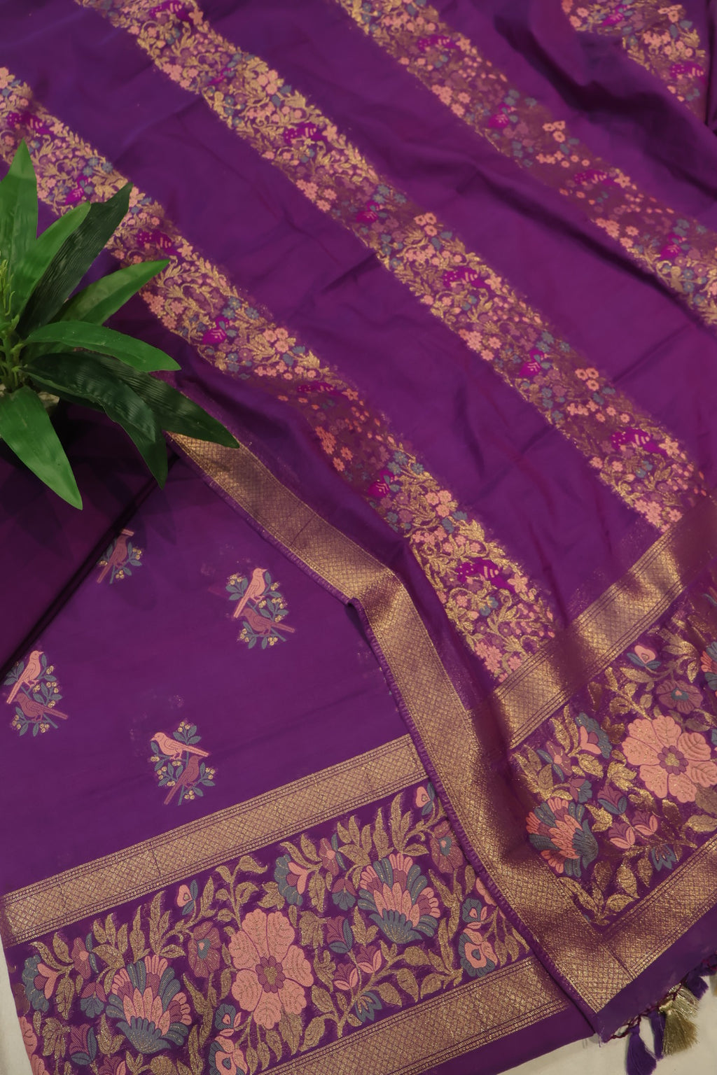 Purple Cotton Silk Meenakari Woven Unstitched Banarasi Suit Set The Banarasee Aura