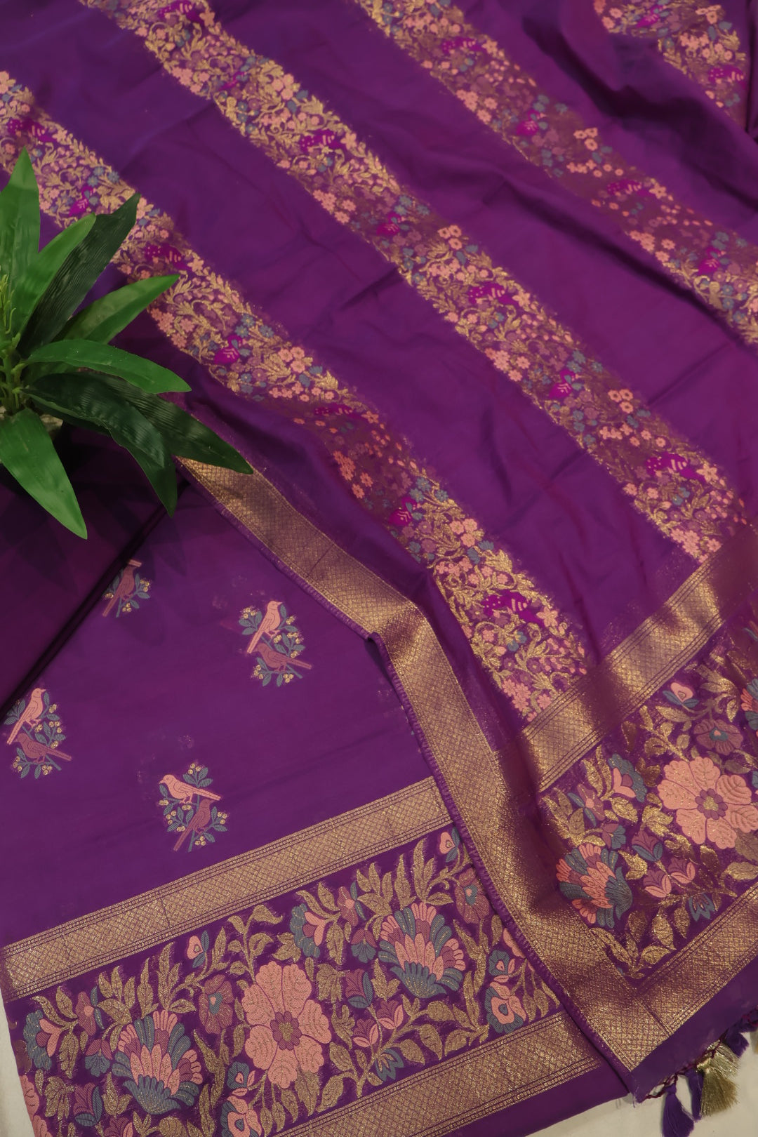 Purple Cotton Silk Meenakari Woven Unstitched Banarasi Suit Set The Banarasee Aura