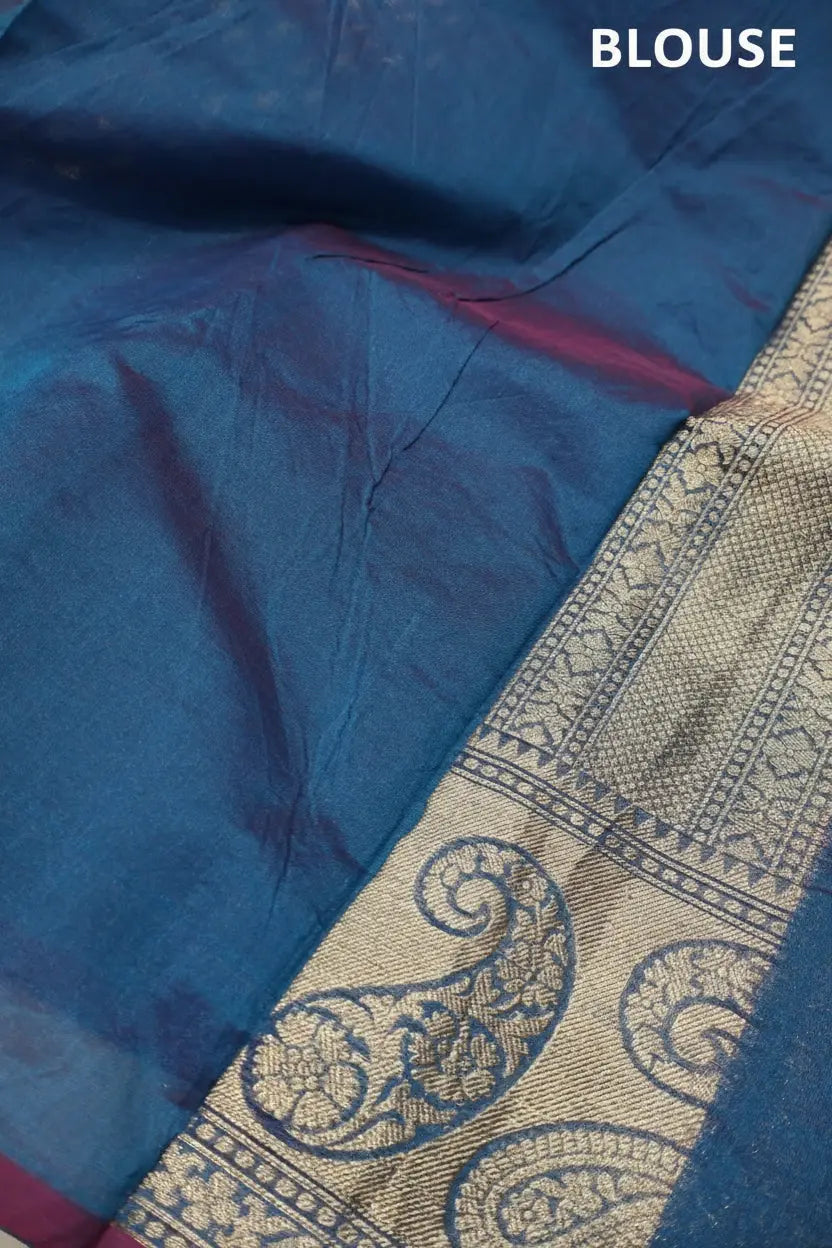 Royal Blue - Magenta Chanderi Silk Banarasi Zari Weaved Saree With Blouse The Banarasee Aura