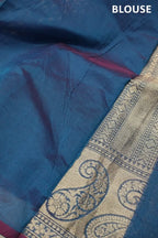 Royal Blue - Magenta Chanderi Silk Banarasi Zari Weaved Saree With Blouse The Banarasee Aura