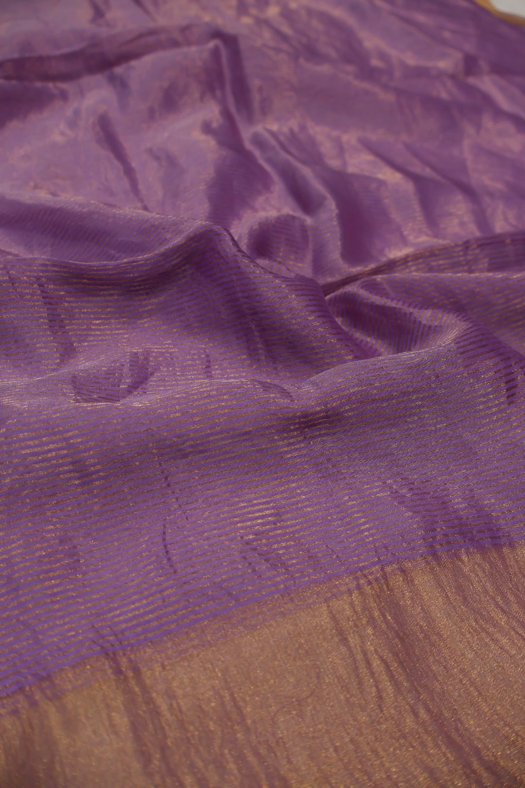 Purple Banarasi Pure Tissue Silk Hand Embroidered Unstitched Suit Set with Pure Tissue Stripes Dupatta The Banarasee Aura