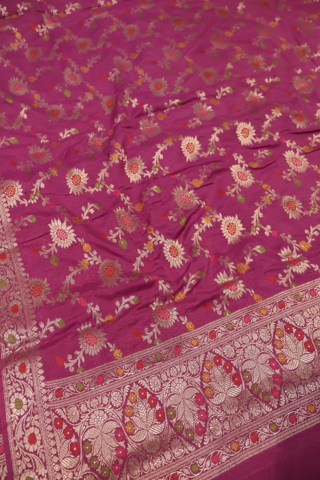 Magenta Satin Silk Tilfi Meenakari Woven Unstitched Banarasi Suit Set The Banarasee Aura