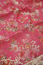 Pink Chanderi Lehriya Hand Embroidered and Woven Unstitched Suit Set With Organza Digital Printed Gotta Work Dupatta The Banarasee Aura