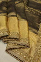 Antique Golden Pure Banarasi Tissue Silk Saree With Contrast Brocade Woven Blouse The Banarasee Aura