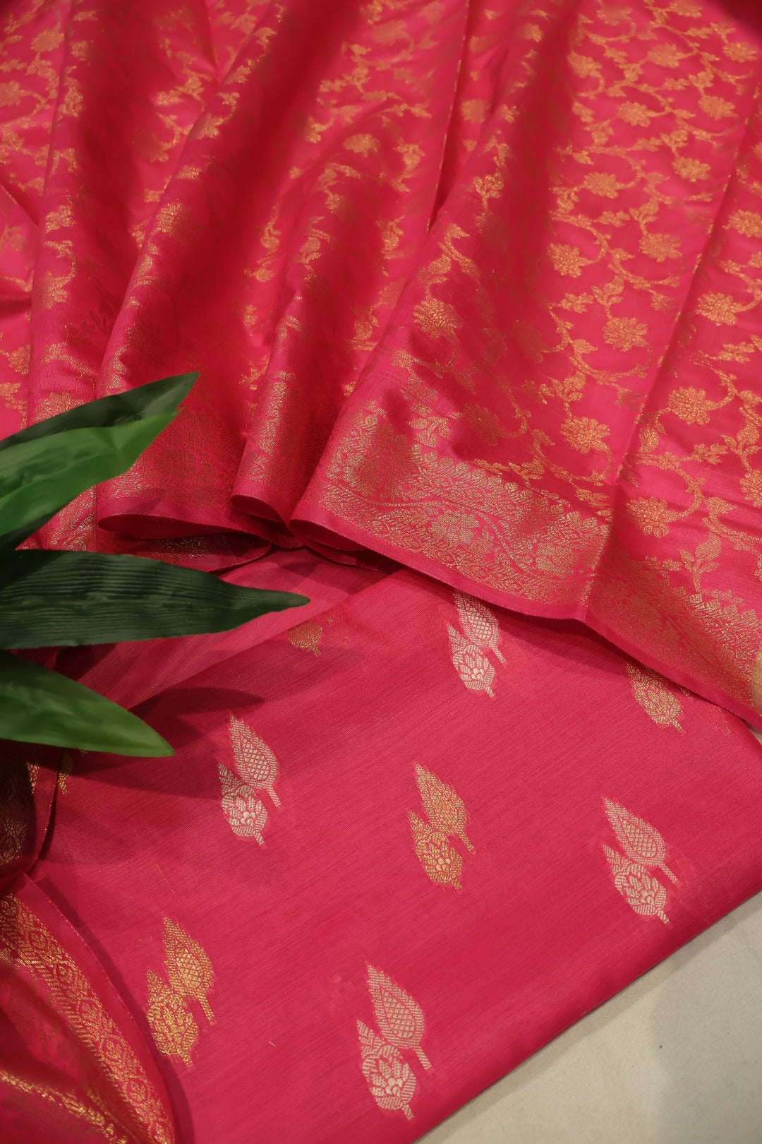 Pink Cotton Silk Meenakari Woven Unstitched Banarasi Suit Set The Banarasee Aura