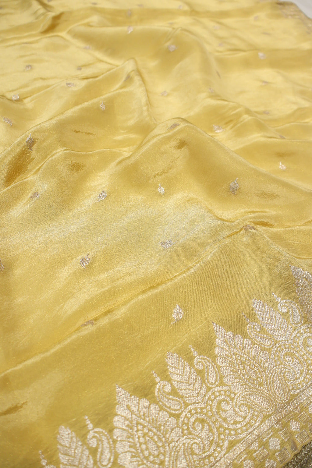 Yellow Uppada Silk with Tissue Stripes Hand Embroidered and Woven Unstitched Suit Set With Tissue Silk Woven Dupatta The Banarasee Aura