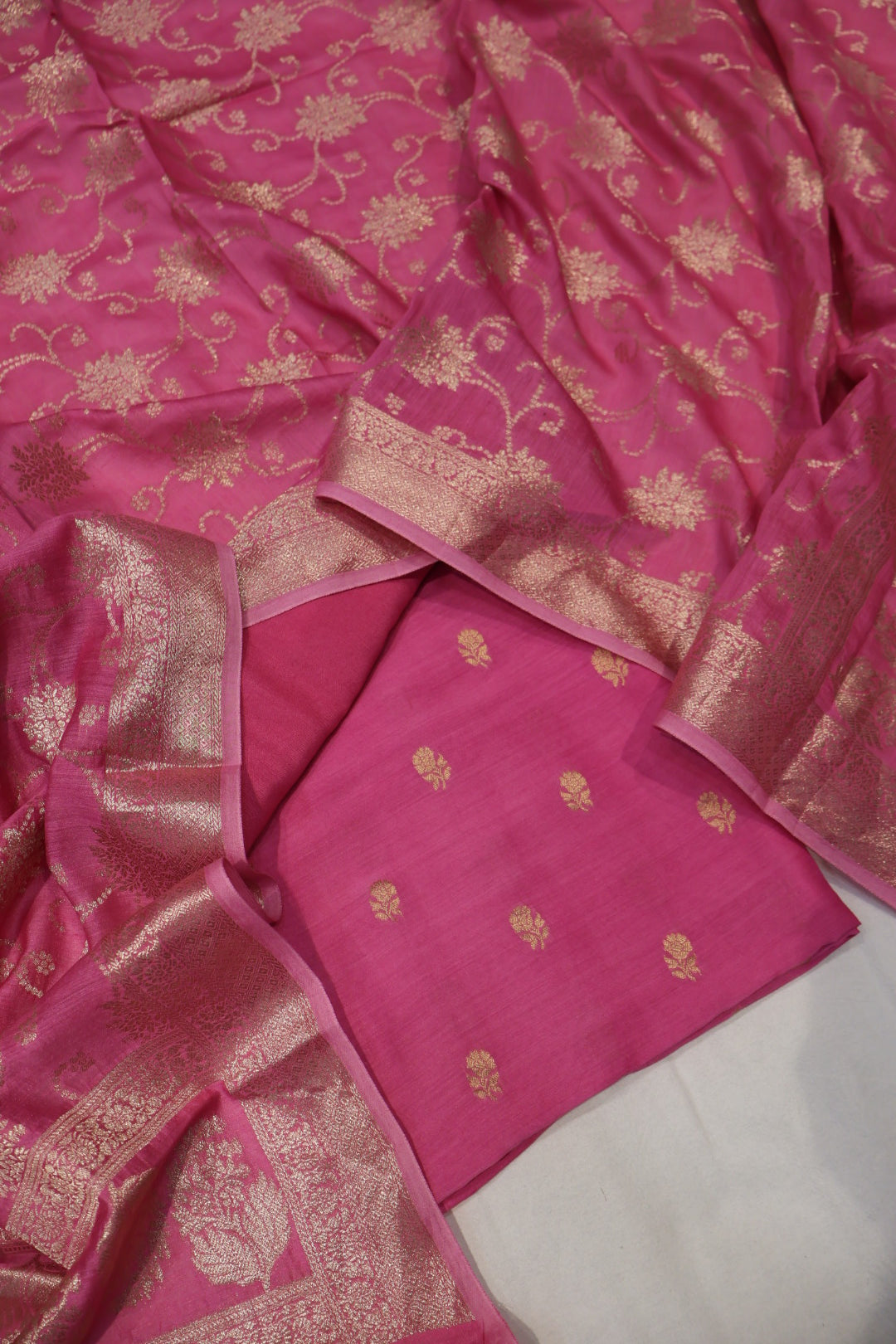Pink Banarasi Pure Moonga Silk Woven Unstitched Suit Set With Pure Moonga Silk Woven Dupatta The Banarasee Aura