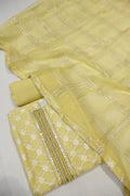 Yellow Chanderi Woven and Embroidered Unstitched Suit Set With Chiffon Gotta Work Dupatta The Banarasee Aura
