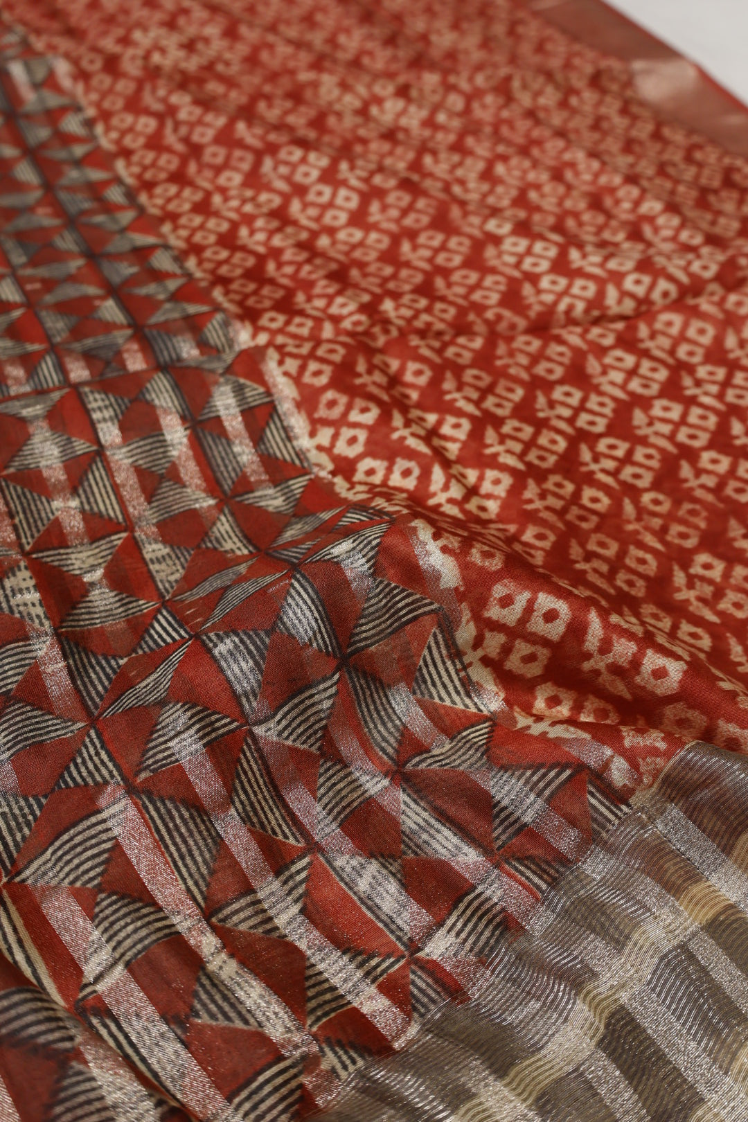 Red Banarasi Pure Chanderi Silk Hand Blocked and Woven Unstitched Suit Set With Pure Chanderi Silk Hand Blocked Woven Dupatta The Banarasee Aura