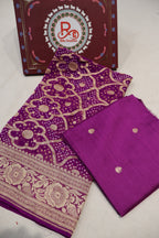 Royal Purple Pure Banarasi Chiniyal Silk Unstitched Suit Set With Pure Khadi Georgette Bandhej Dupatta The Banarasee Aura