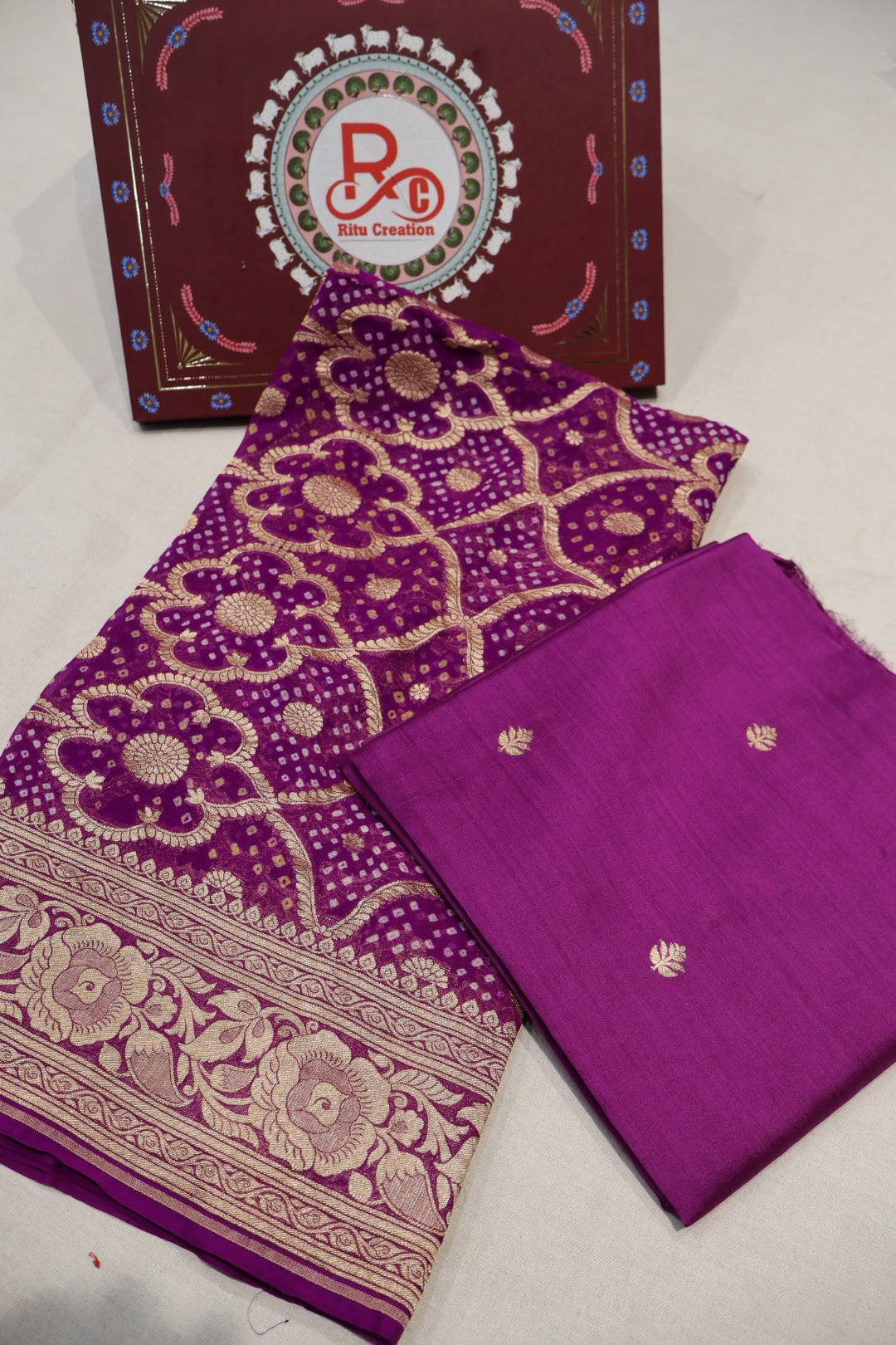 Royal Purple Pure Banarasi Chiniyal Silk Unstitched Suit Set With Pure Khadi Georgette Bandhej Dupatta The Banarasee Aura