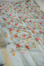 Sky Blue Banarasi Silk Blend  Woven Unstitched Suit Set With Chanderi Woven Dupatta The Banarasee Aura