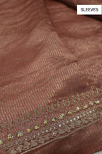 Rose Brown Banarasi Pure Tissue Stripes Hand Embroidered Unstitched Suit Set with Pure Chanderi Silk Woven Dupatta The Banarasee Aura