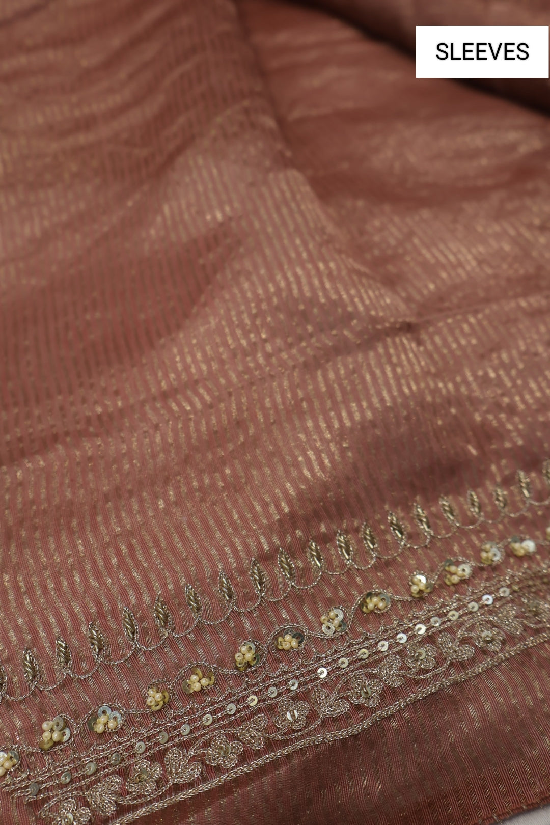 Rose Brown Banarasi Pure Tissue Stripes Hand Embroidered Unstitched Suit Set with Pure Chanderi Silk Woven Dupatta The Banarasee Aura