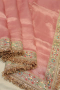 Baby Pink Pure Banarasi Tissue Silk Saree With Contrast Brocade Meenakari Woven Blouse The Banarasee Aura