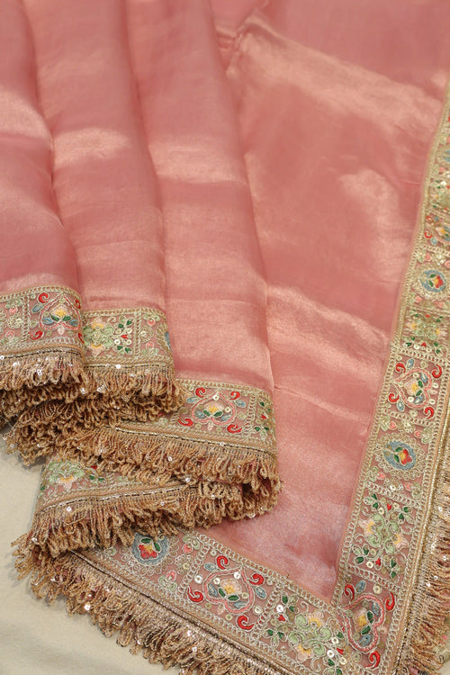 Baby Pink Pure Banarasi Tissue Silk Saree With Contrast Brocade Meenakari Woven Blouse The Banarasee Aura